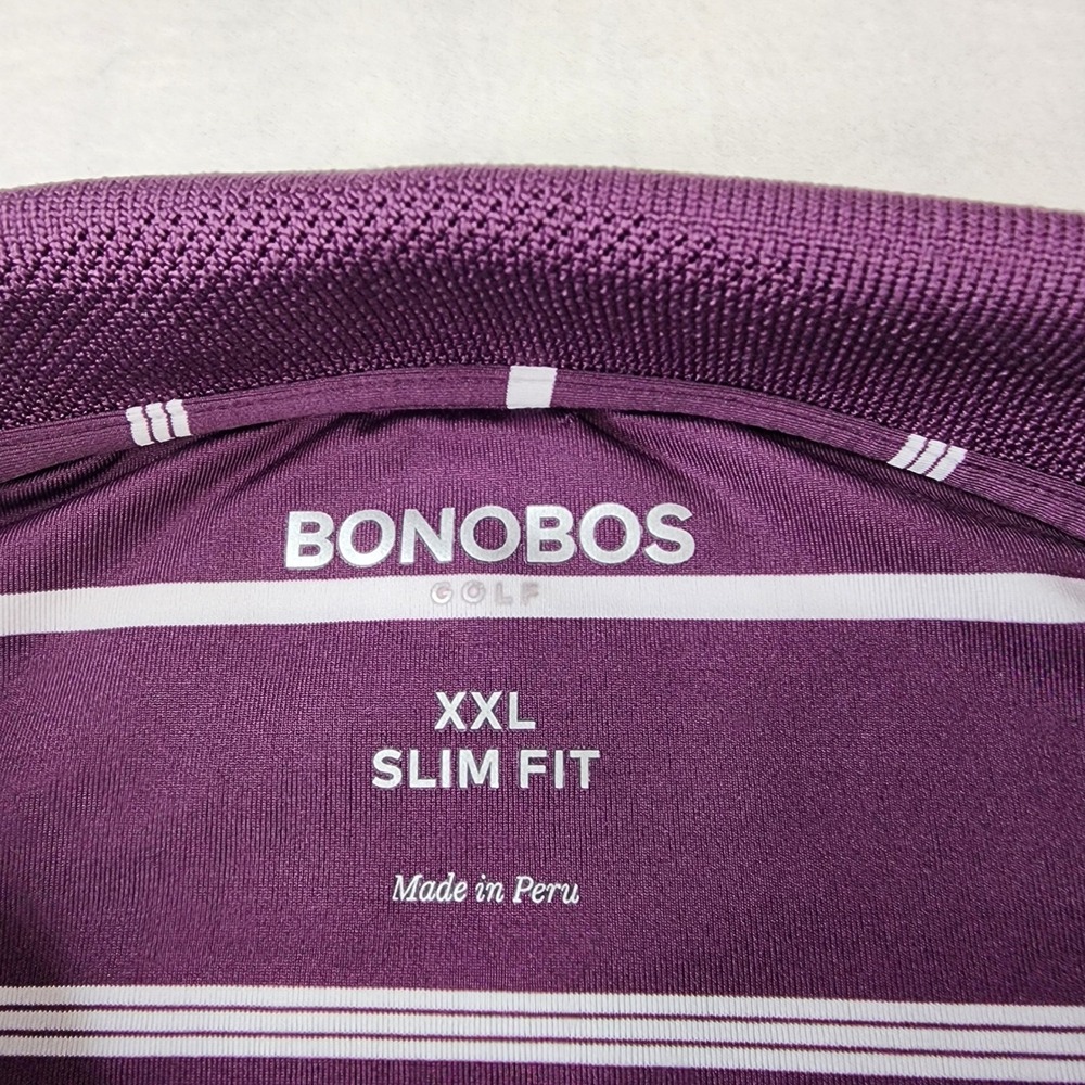 Bonobos Golf Polo Shirt Mens XXL Purple White Striped Slim Fit Short Sleeve - Picture 2 of 8